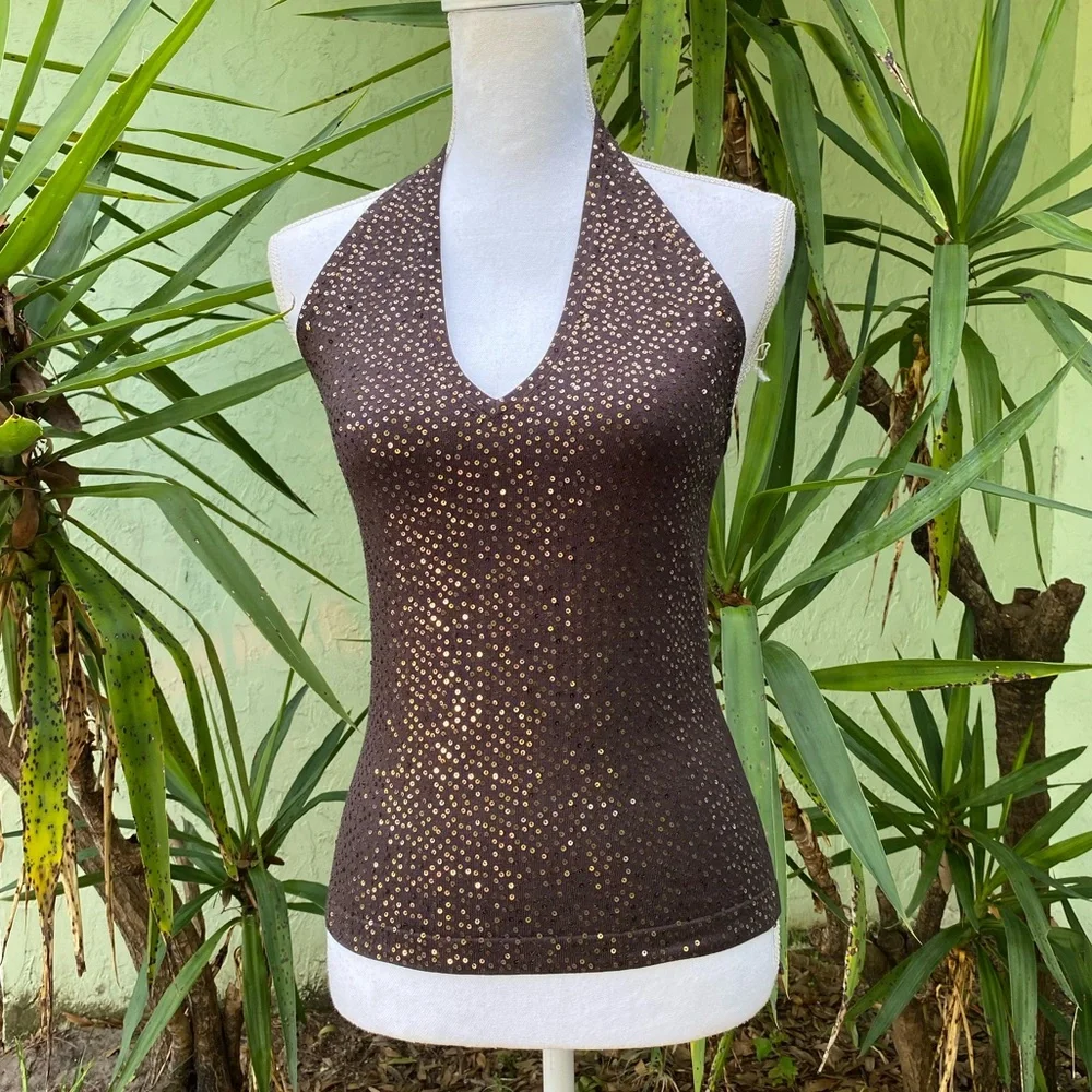 BCBGMAXAZRIA Brown Gold Sequin Tank - Picture 4 of 8